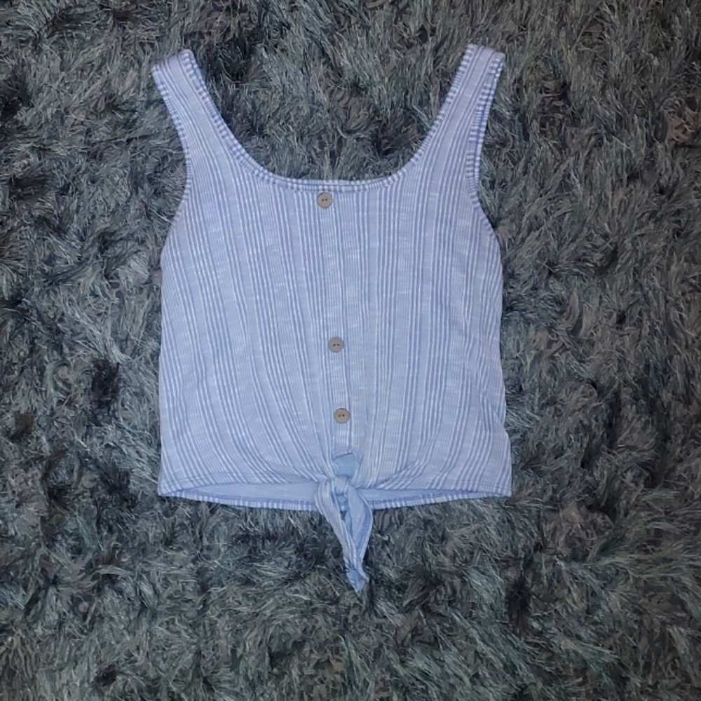 Women's Small Blue & White Stripped Tank Top with front tie